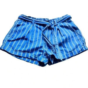 WOMENS AMERICAN EAGLE•DENIM STRIPED TIE FRONT HIGH RISE PAPER BAG SHORTS•SIZE 8•